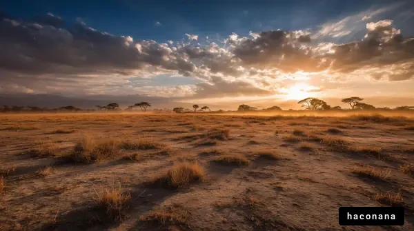 夕日に照らされた広大な草原