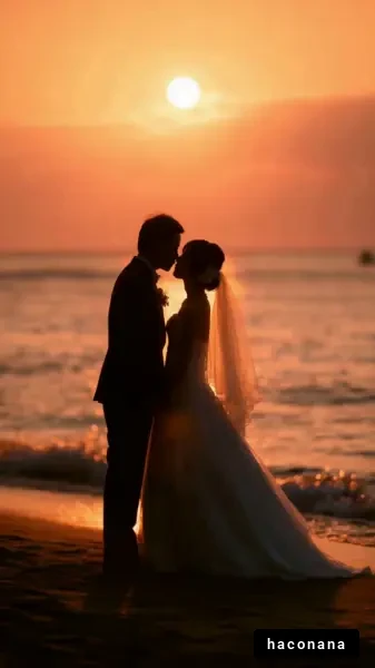 ビーチでのウェディングシルエット