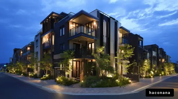 夜景の現代的な住宅