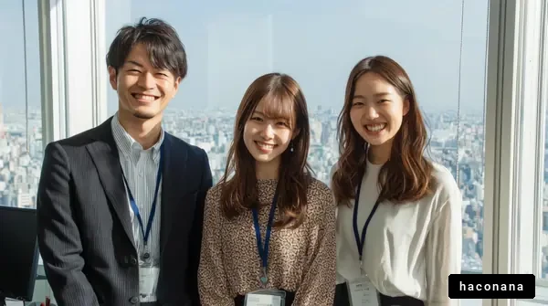 オフィスでの笑顔の若者たち