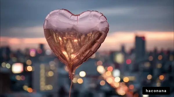 ハート型の風船と景色