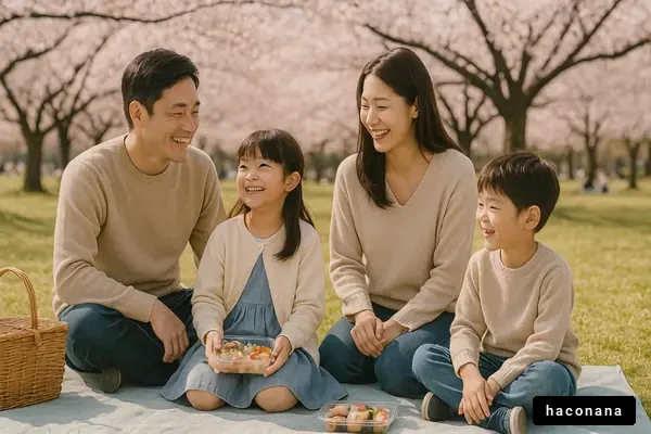 家族の桜の下でのピクニック