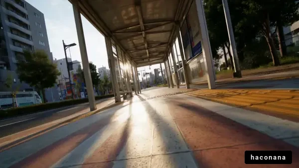 夕暮れの静かなバス停